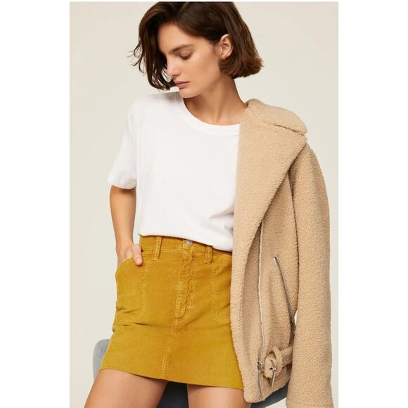 Re/Done Skirt Womens 25 Yellow 70s Pocket Mini Corduroy A Line Retro Cotton - Picture 1 of 13